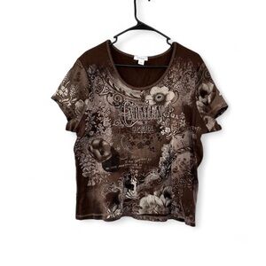 Dressbarn Brown floral graphic Woman’s tee boho Y2K Size 1X
